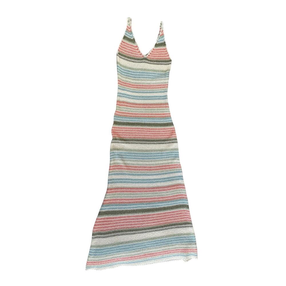 LUSH Striped Crochet Knit Maxi Dress Medium Pastel Boho Beachy Spring Resort